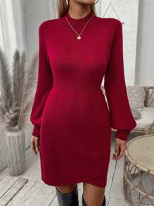 SHEIN Privé 女式毛衣洋裝 - 酒紅色 - 查看 1