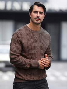 Manfinity Homme Men's Crew Neck Fitted Casual Sweater - Maroon - View 4