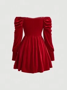 SHEIN MOD Women's Off Shoulder Dress With Bow Decoration - Red - View 2