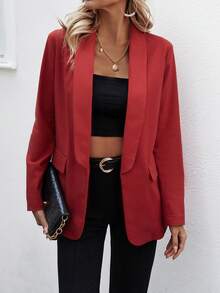 SHEIN Clasi Shawl Collar Flap Detail Placket Blazer - Red - View 3