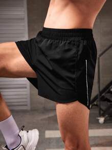 Manfinity Sport Corelite 男士側邊條紋運動短褲，慢跑短褲 - 黑色 - 查看 5