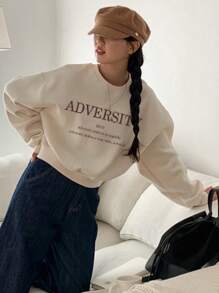 DAZY Loose Fit Sweatshirt With Slogan Print,Fall Clothes