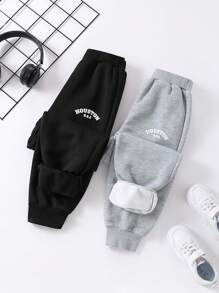 SHEIN 2 chiếc quần nỉ lót nhiệt in chữ thường ngày cho bé trai - Nhiều màu - Xem 1