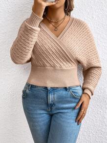 Celure 大码女式蝙蝠袖圆领针织套头衫，秋冬款 - 粉色 - 查看 4