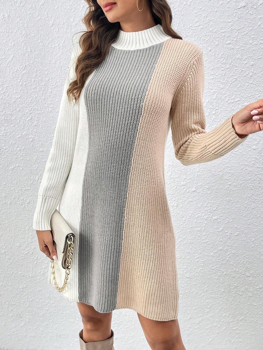SHEIN LUNE Women's Color Block Short Knitted Sweater Dress Fall Cloth For Women - Multicolor - View 1