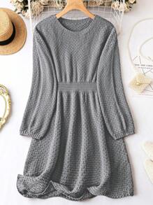 Celure 大尺碼休閒純色圓領連身裙 - 灰色 - 查看 1
