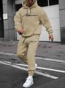 Manfinity Homme Men's Letter Print Hoodie And Sweatpants Two-piece Set With Drawstring - Apricot - View 1