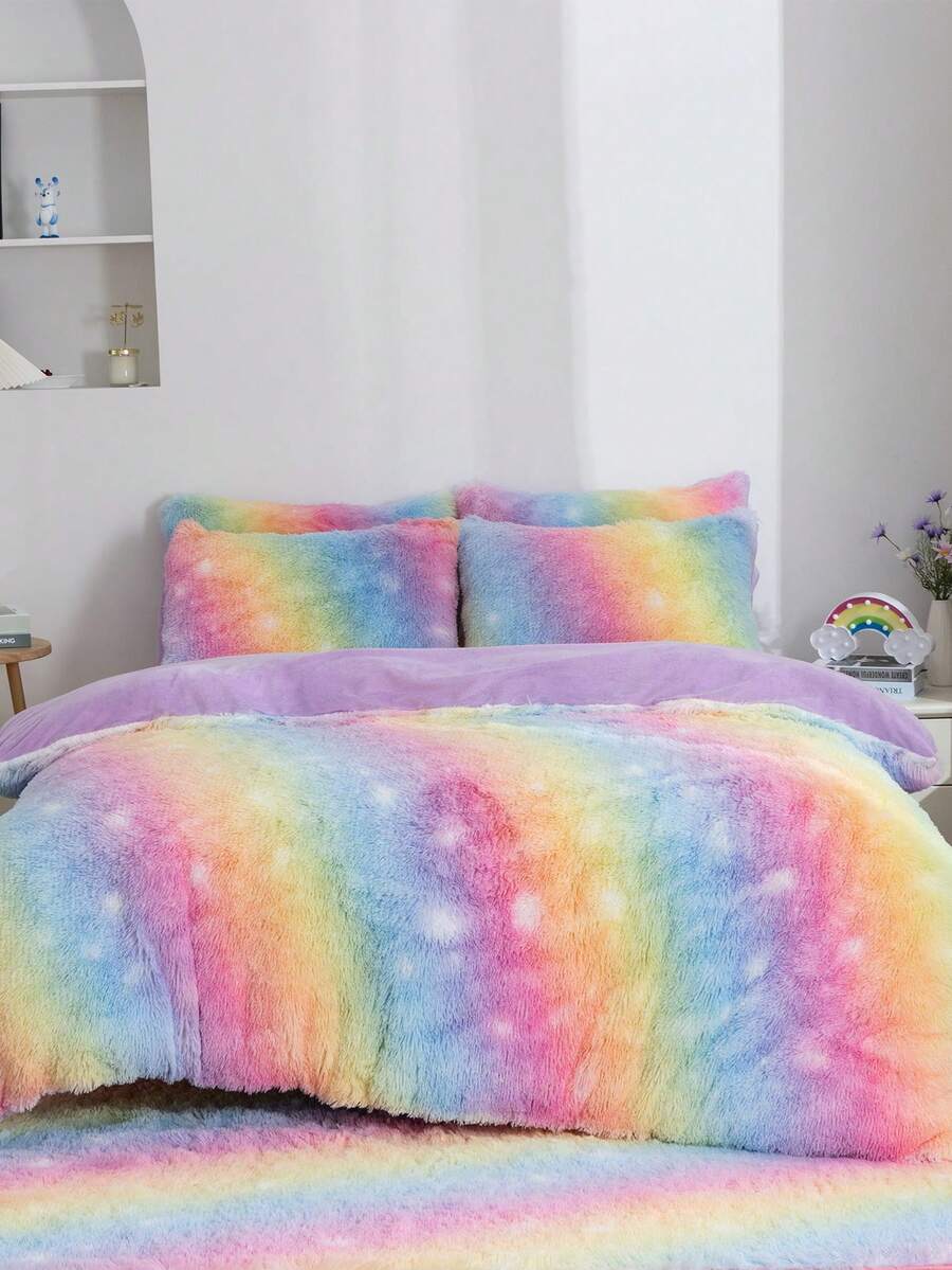 3pcs Plush Fluffy Multicolor Bedding Set, Quilt Cover Set For Kids Bedding, All Sizes - Multicolor - View 1