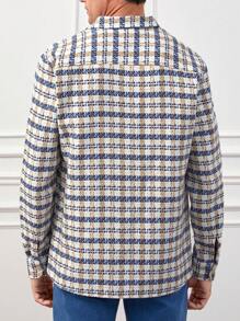 RueChic Men's Plaid Shacket With Front Pockets - Blue and White - View 2