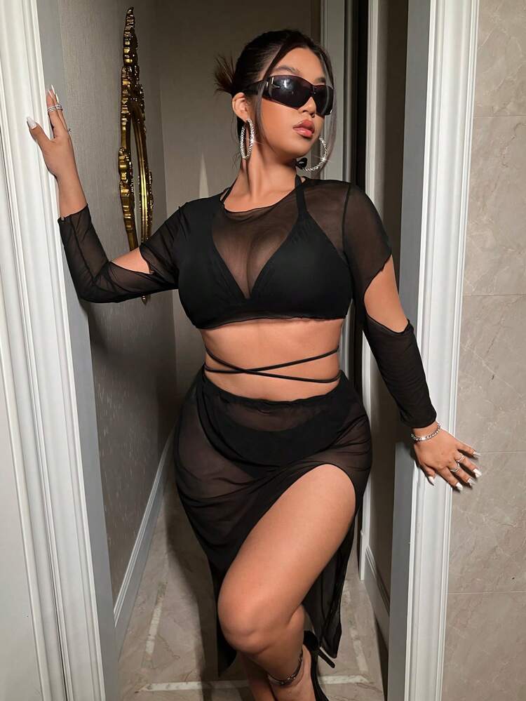 Women's Plus Size Solid Color Sleeveless Bikini Set Summer