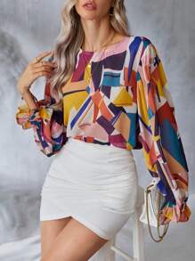 GENKIRA 隨機印花長袖女襯衫 - 彩色 - 查看 1