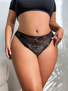 SHEIN 大码圆形蕾丝丁字裤内衣 - 黑色 - 查看 5