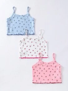 Toddler Girls' 3pcs Flower Printed Lettuce Hem Cami Top