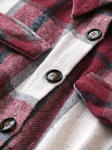 SHEIN Clasi Kích thước lớn Kẻ sọc Đầm Với Chi tiết về Flap Và Eo Thắt lưng - Đỏ - Xem 3