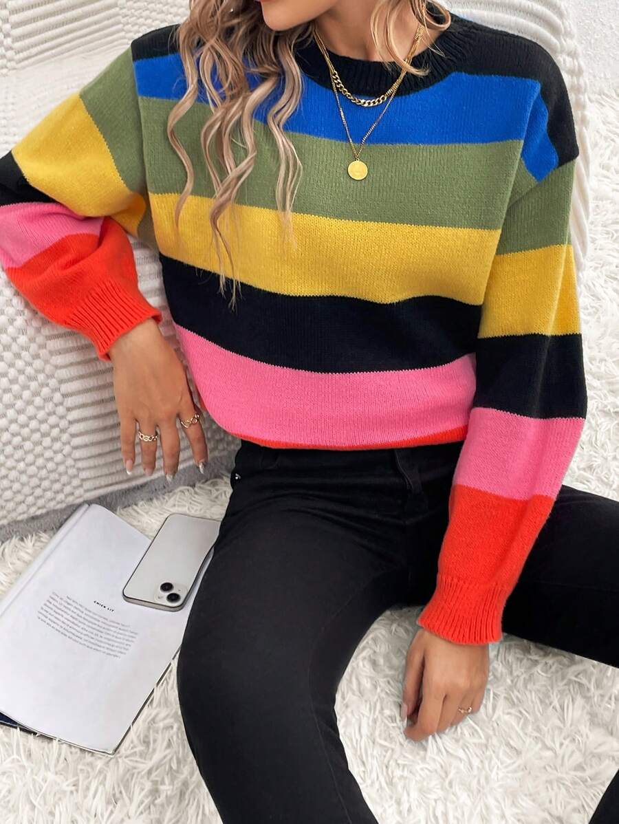 SHEIN Essnce Của phụ nữ Sọc Nhiều màu Áo len - Nhiều màu - Xem 1