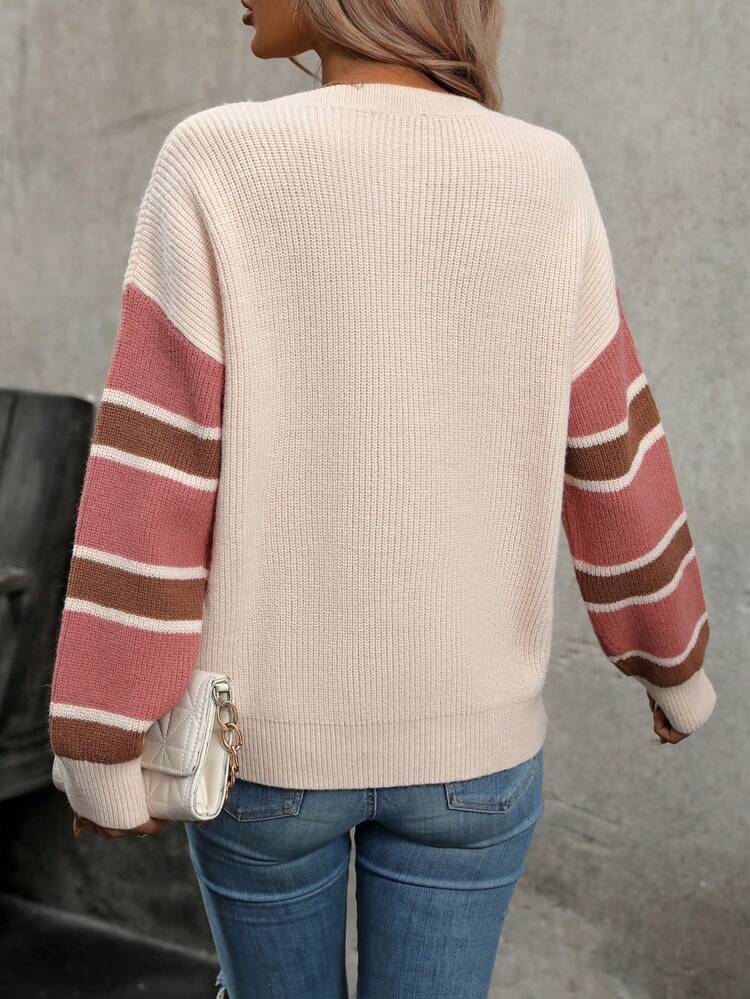 Women's Striped Batwing Sleeve Knit Pullover Fall Winter Sweater