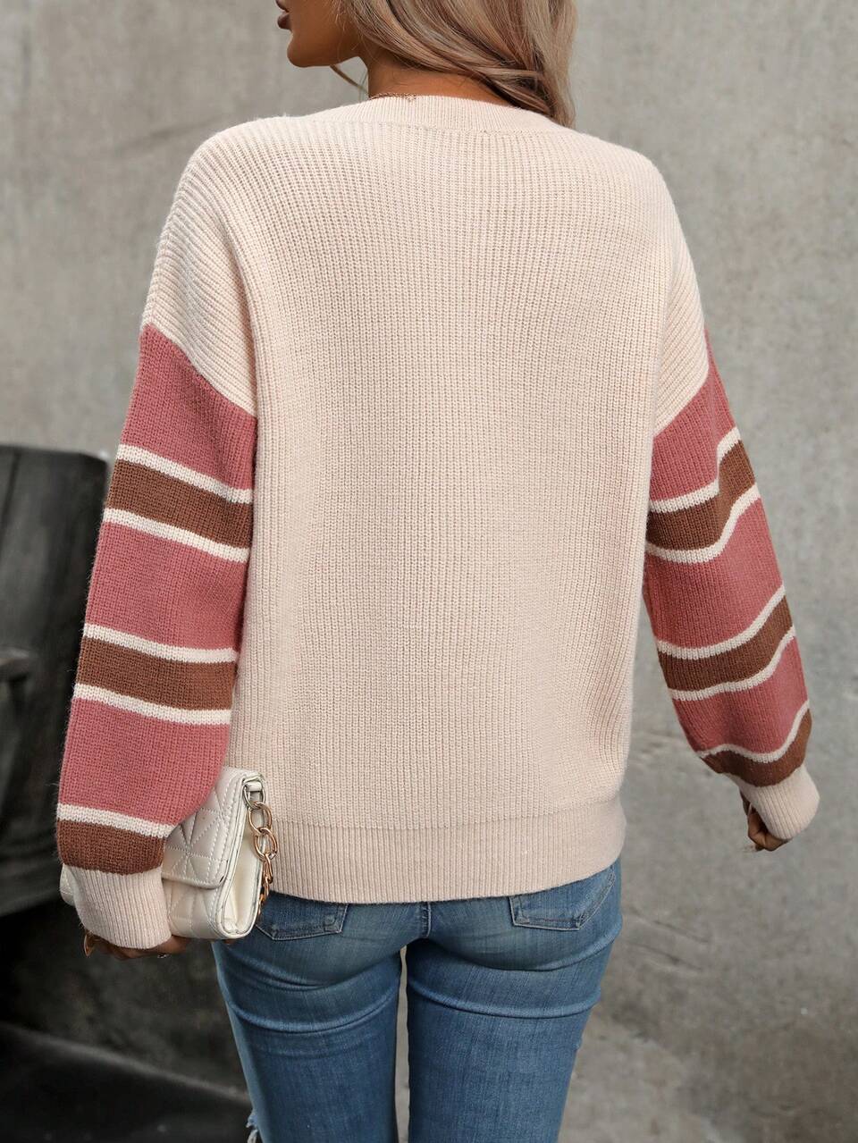 Women's Striped Batwing Sleeve Knit Pullover Fall Winter Sweater
