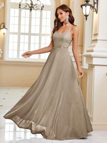 SHEIN Belle Quý cô Màu thuần Đầm Party Với Dây đai mỏng - Vàng - Xem 6