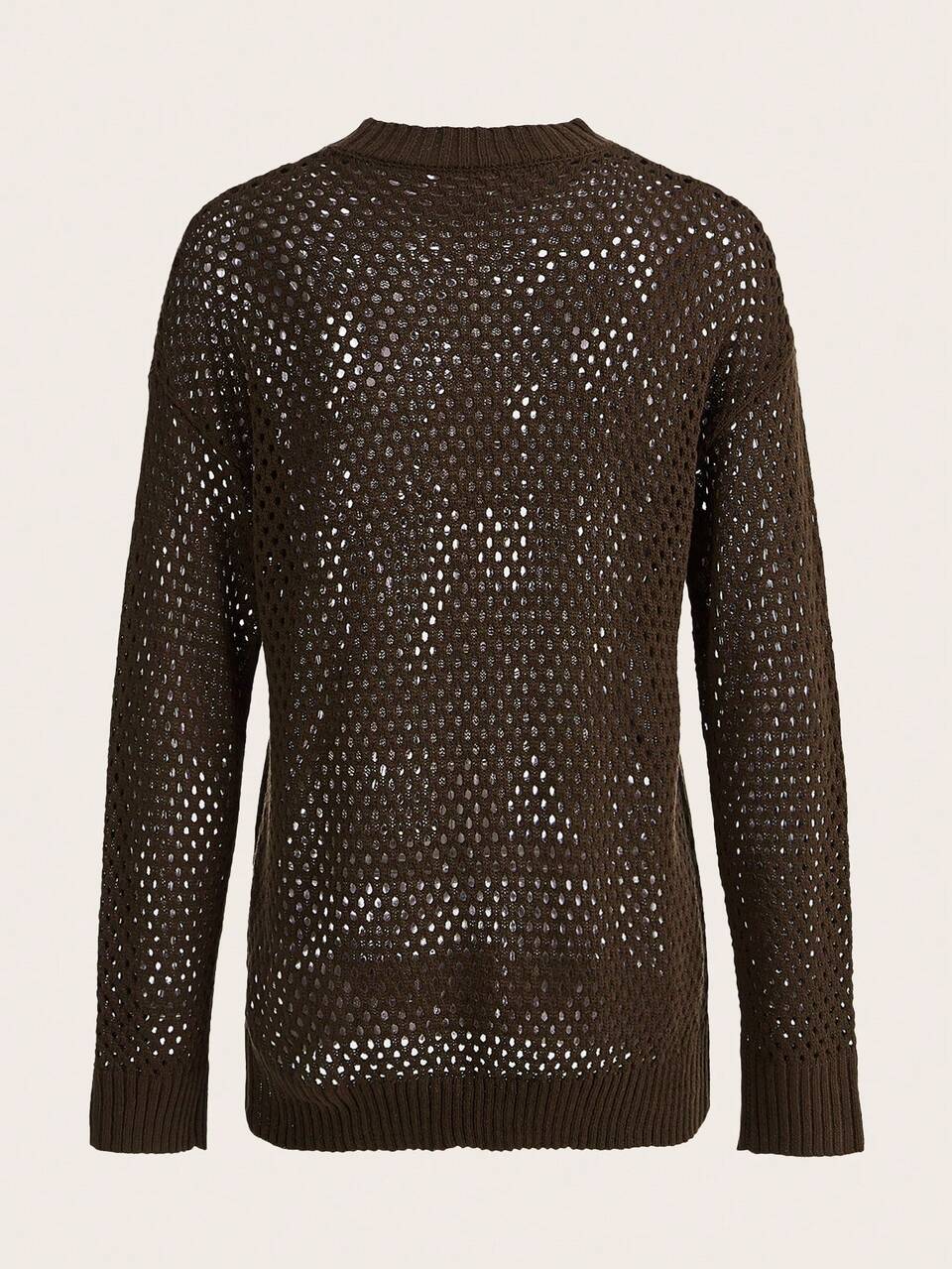 1pc Solid Pointelle Knit Drop Shoulder Sweater