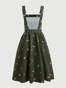 ROMWE Fairycore Của phụ nữ In Nấm Đầm Tổng thể Không có áo sơ mi - xanh quân đội - Xem 2