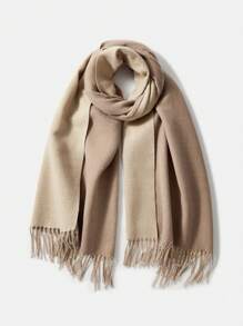 MOTF PREMIUM 雙色毛邊圍巾,優雅時尚 - 杏色 - 查看 1