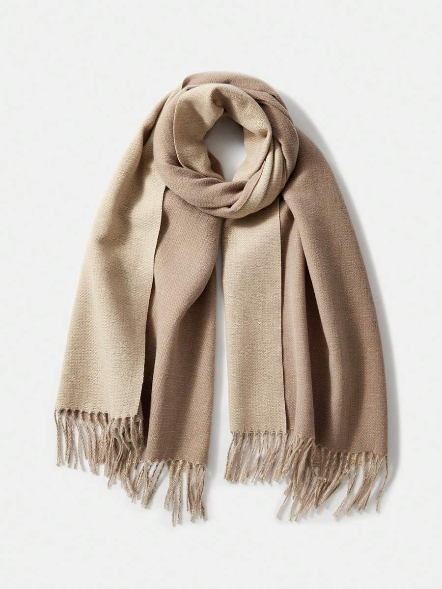 MOTF PREMIUM 雙色毛邊圍巾,優雅時尚 - 杏色 - 查看 1