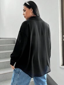 SHEIN EZwear Black Woven Loose Casual Women's Shirt - Black - View 2