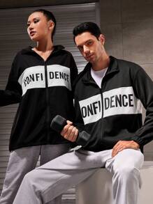 Manfinity Fitness Men's Letter Print Sports Jacket Workout Tops Sports Jacket