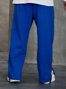 Manfinity Hypemode Pantalones De Chándal De Talla Grande Para Hombres Con Piernas Anchas Y Dobladillo Dividido - Azul - Ver 2