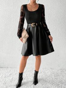 Chiquease Lace Patchwork Dress - Black - View 3