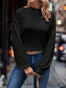 SHEIN Essnce Của phụ nữ Đứng cổ áo Tay áo dài Áo len - màu đen - Xem 6