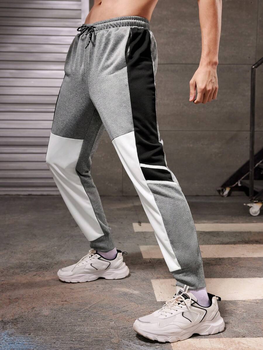 Manfinity Sport Corelite 男士彩色拼接束口運動長褲 - 彩色 - 查看 1