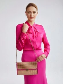 MOTF PREMIUM 女用金屬裝飾翻蓋手拿包 - 玫紅色 - 查看 5