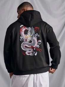 Manfinity LEGND 男款大尺碼連帽龍印花運動衫 - 黑色 - 查看 1