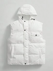 GENTILAND Abrigo con capucha acolchado, bolsillo con solapa y cordón ajustable para hombres - Blanco - Ver 1
