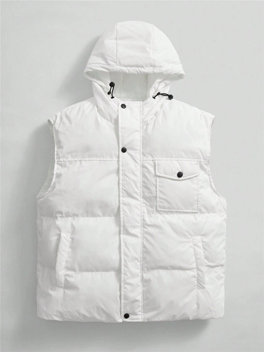 GENTILAND Abrigo con capucha acolchado, bolsillo con solapa y cordón ajustable para hombres - Blanco - Ver 1