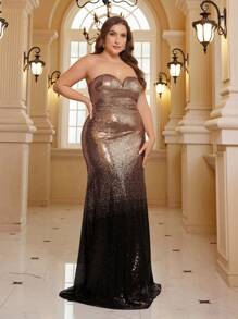 SHEIN Belle Plus Size Ombre Sequined Mermaid Dress Strapless Evening Party Formal Dress - Multicolor - View 2
