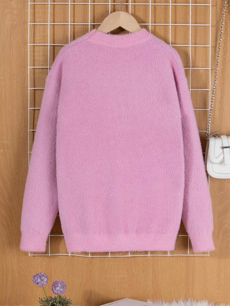 Tween Girls Plush Sweater With Heart & Star Pattern