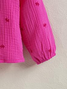 SHEIN Áo sơ mi cài nút cổ Peter Pan họa tiết hoa mùa xuân thu cho bé gái - Màu Hồng Tươi - Xem 5