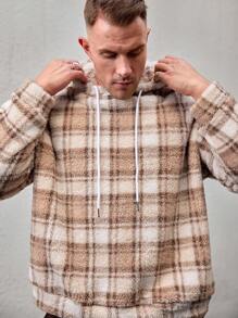 Manfinity VCAY 男式加大码宽松格子连帽休闲连帽衫，适合秋冬 - 彩色 - 查看 3