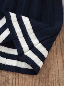 嬰兒女孩條紋邊褶皺針織裙 - 黑色 - 查看 4