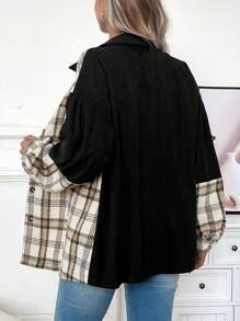 SHEIN Maternity Plaid Patchwork Shirt Style Coat - Multicolor - View 2