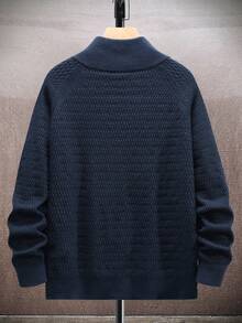 Manfinity Homme Men's Slim Fit Cardigan With Raglan Sleeves And Button Chunky Plain Royal Blue Urban Fashion Friends - Navy Blue - View 2