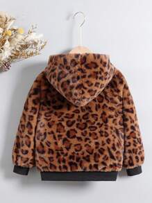 SHEIN Toddler Girls' Leopard Print Hooded Jacket - Brown - View 2