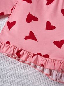 SHEIN 少女甜心圖案針織短袖開衫和短褲組合，舒適休閒家居服套裝，2件裝 - 淺粉色 - 查看 6