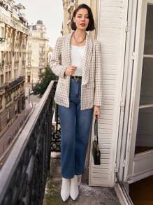 SHEIN Frenchy 女士格紋口袋西裝外套 - 彩色 - 查看 4