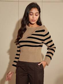 Jersey de cuello de barco a rayas para dama - Multicolor - Ver 7