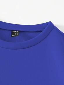 SHEIN LUNE Của phụ nữ Màu thuần Thả vai Lông cừu Áo nỉ - Màu xanh lam - Xem 6