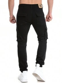 Tegias男裝修身彈力牛仔褲經典牛仔工作褲帶口袋休閒長褲 - 黑色 - 查看 2