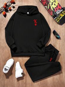 Thiếu niên con trai Giải trí Mẫu chữ Áo nỉ có mũ Bộ Thích hợp Đối với Mùa thu Và Mùa Đông - màu đen - Xem 1